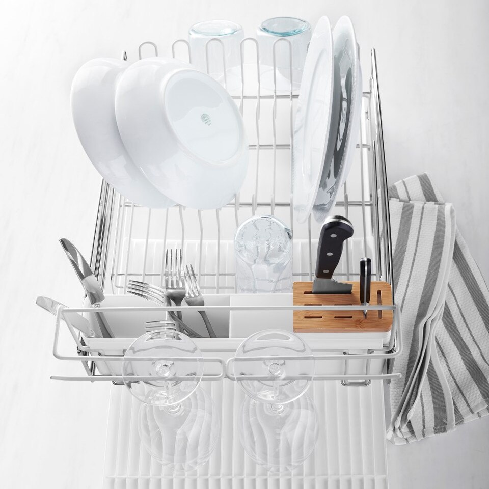 Williams Sonoma Dish Rack with Wine Glass Holder, White Williams